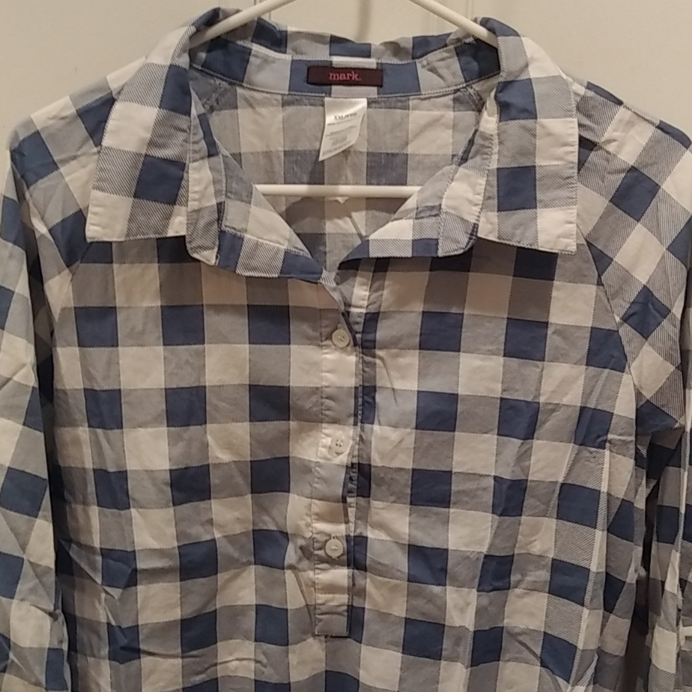 2x Mark blue & white checkered Shirt